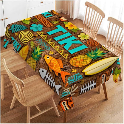 Swono Decorative Rectangle Table Cloth African Pattern, Exotic Geometric Pineapples Fishes Polyester Tablecloth Kitchen Table Cover for Dining BBQ Picnic Coffee Table 50x72, 4-6 Seats