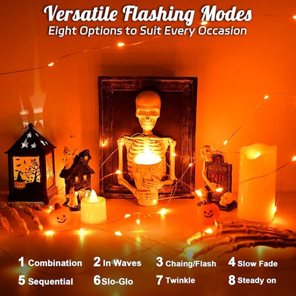 cshare Halloween String Lights Outdoor Waterproof, Orange Solar Fairy Lights 16.4ft 50LED 8 Modes Orange Fall Outdoor Lights for Fall Decor Outside Pathway Patio Party Backyard Decorations (Pack of 2)