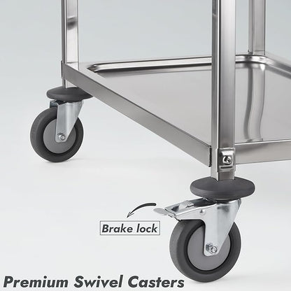 Stainless Steel Serving Trolley, 30" L x 16" W x 33" H 3 Tiered Shelf Kitchen Utility Cart, Rolling Casters Brake Wheel, Commercial Pro for Restaurant/Hotel/Lab/Clinic/Salon/Workshop