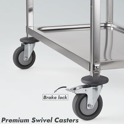 Stainless Steel Serving Trolley, 34" L x 18" W x 36" H 3 Tiered Shelf Kitchen Utility Cart, Rolling Casters Brake Wheel, Commercial Pro for Restaurant/Hotel/Lab/Clinic/Salon/Workshop