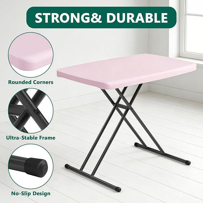 30in Folding Table, Portable Picnic Table with Adjustable Height, Foldable TV Tray Table & Laptop Desk for Small Spaces, Patio, Camping, BBQ, No Assembly Needed, Pink
