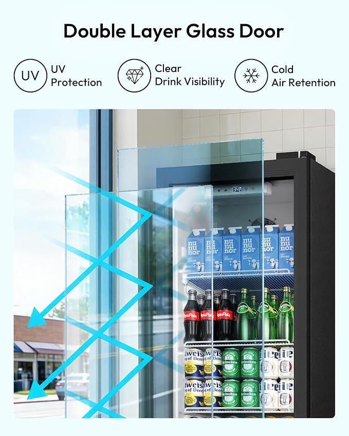EUHOMY 9 Cu.Ft Commercial Beverage Refrigerator with Glass Door, Display Refrigerator LED Light & Adjustable Shelves, Commercial Refrigerator with Lock, Display Fridge for Bar, Office, Restaurant