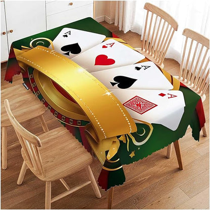 Swono Poker Table Cloth Gambling Playing Cards Game Casino Print Rectangle Tablecloth Picnic Table Cover BBQ Table Cloth Polyester for Kitchen Party Dinner 50x72 Inch