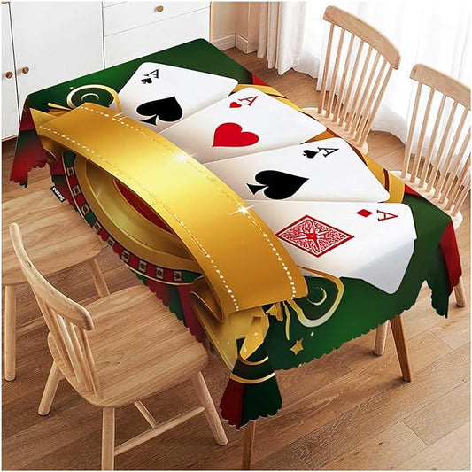 Swono Poker Table Cloth Gambling Playing Cards Game Casino Print Rectangle Tablecloth Picnic Table Cover BBQ Table Cloth Polyester for Kitchen Party Dinner 50x72 Inch