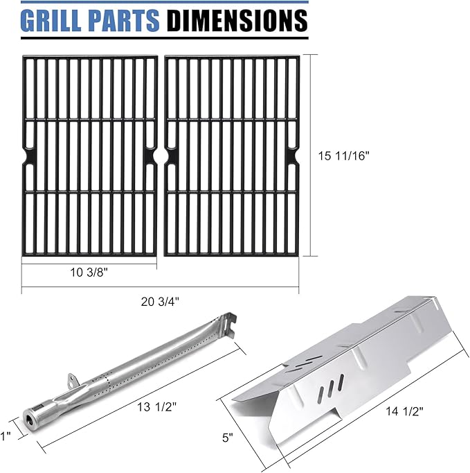 Grill Replacement Parts for Dyna Glo DGF350CSP DGF350CSP-D 2 Burner Grill Models, Replacement for Dyna Glo DGF350CSP Heat Tent Heat Shield, for Dyna-Glo DGF350CSP Grates, for DGF350CSP Burner