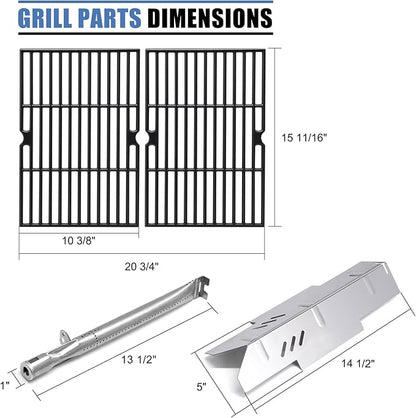 Grill Replacement Parts for Dyna Glo DGF350CSP DGF350CSP-D 2 Burner Grill Models, Replacement for Dyna Glo DGF350CSP Heat Tent Heat Shield, for Dyna-Glo DGF350CSP Grates, for DGF350CSP Burner