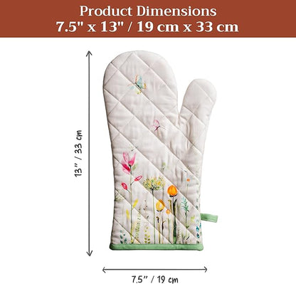 Maison d'Hermine Oven Gloves 100% Cotton Oven Mitt 7" x 13" with Loop Heat Resistant BBQ Cooking Gloves Baking Grilling Kitchen Hotel Home Farmhouse Spring Summer (Pack of 1, Botanical Fresh)