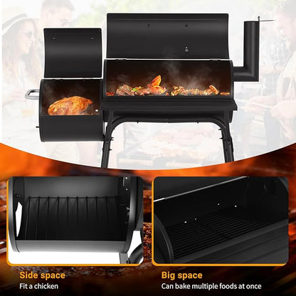 Double-Net Outdoor BBQ Grill Portable with Temperature Monitor and Bottom Pulley Design - for 6-10 People Perfect for Patio, Backyard,Camping,Black