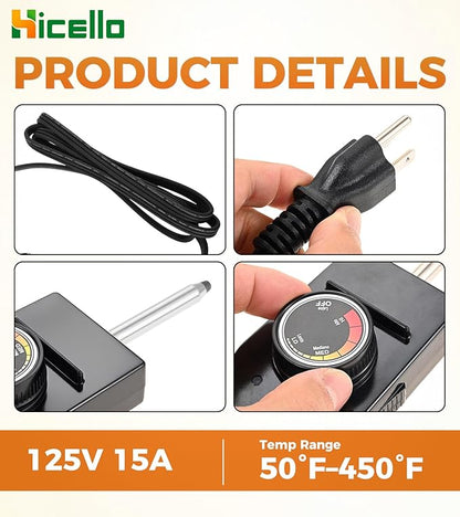 Replacement Power Cord with Adjustable Thermostat Control – 125V 15A, 50°F–450°F Temp Range, Compatible with Electric Smokers, Griddles & Fryers Heating Elements (NOT Universal)