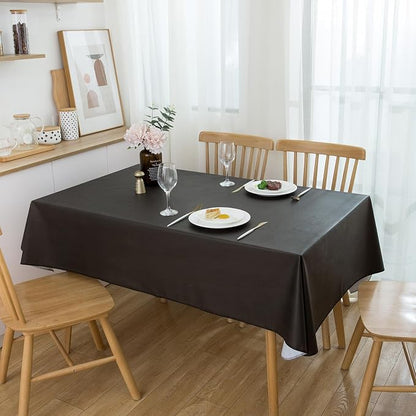 LIBERECOO Vinyl Tablecloth with Flannel Backing, Solid Black, Waterproof, Stain-Resistant, Easy-Clean Table Cover for Dining, Kitchen, and Outdoor Use, 60" x 84" Rectangle