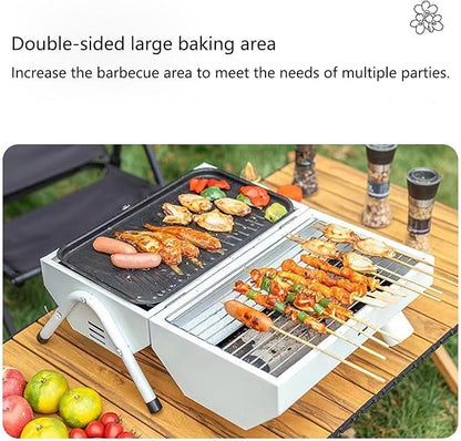 Outdoor Cooking Charcoal Barbecue Grill Portable BBQ Grill Shelf with Handle Double-Side Use Extra Large Cooking Area for Camping Backyard Picnic Patio BBQ Cooking(Black B)