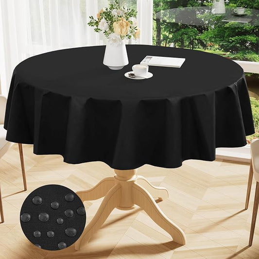 Smiry Round Table Cloth 60 Inch, Waterproof Wipeable Vinyl Tablecloths Protector, Oil Spill Proof Plastic Table Cover for Dining, Picnic, Camping, Outdoor, Black