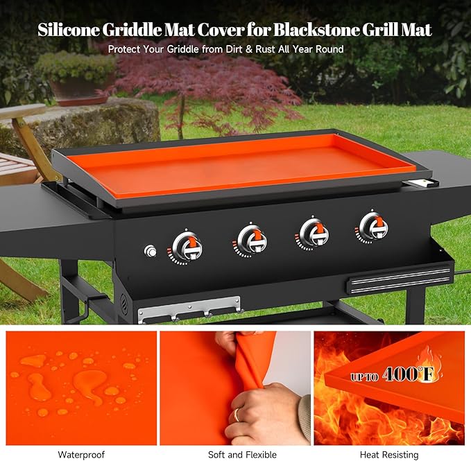 28 Inch Silicone Griddle Mat Cover for Blackstone Skillet Accessories, Heavy Duty Food Grade Grill Mat, Protect Your Griddle from Dirt & Rust All Year Round, Orange