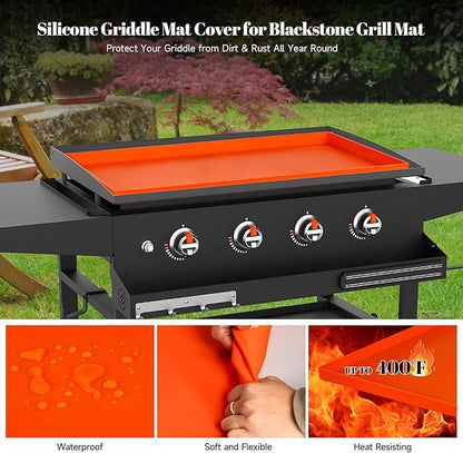 28 Inch Silicone Griddle Mat Cover for Blackstone Skillet Accessories, Heavy Duty Food Grade Grill Mat, Protect Your Griddle from Dirt & Rust All Year Round, Orange