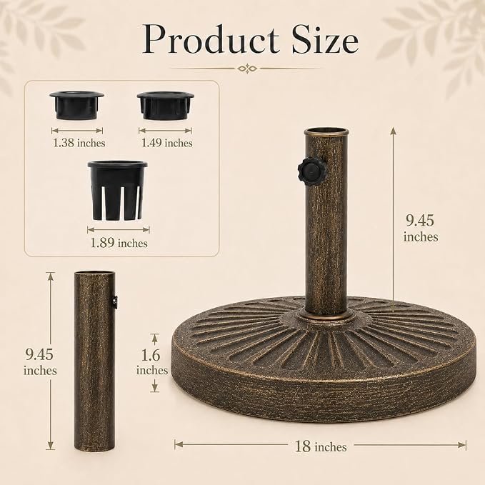 30.86 Lbs 18.11 Inch Round Umbrella Stand, Heavy Duty Weighted Base for Outdoor Market Parasols, Stable Holder for Patio Deck Lawn Garden Poolside, Black