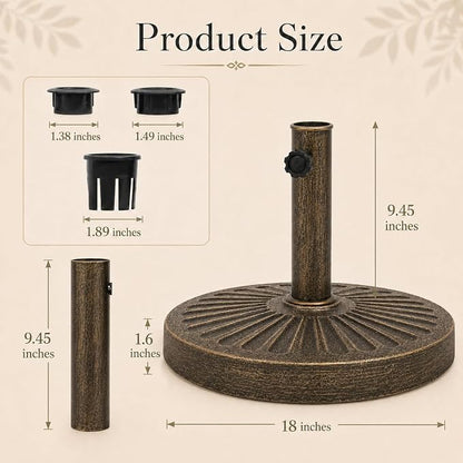 30.86 Lbs 18.11 Inch Round Umbrella Stand, Heavy Duty Weighted Base for Outdoor Market Parasols, Stable Holder for Patio Deck Lawn Garden Poolside, Black