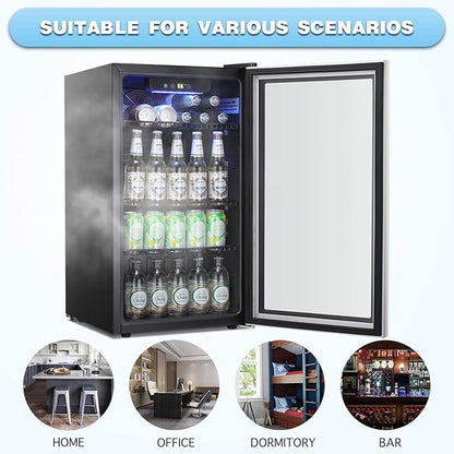 Antarctic Star Beverage Refrigerator Cooler -120 Can Mini Fridge Glass Door for Soda Beer or Wine Constant Glass Door Small Drink Dispenser Clear Front for Home, Office Bar 3.2cu.ft