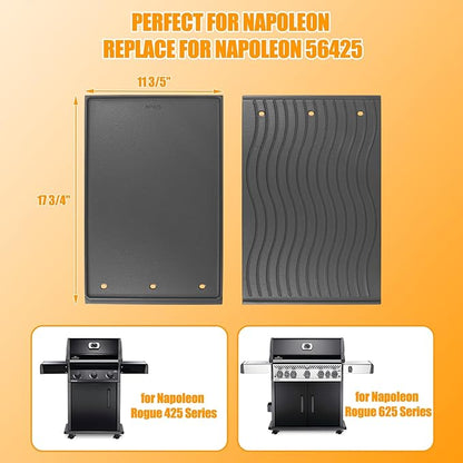 BBQ-PLUS 56425 Reversible Cooking Griddle Replacement Part for Napoleon Rogue 425 625 Cast Iron Grill Pan Plate Accessories for Rogue XT 625 XT 425 XT 425 SIB Se 425 RSIB Freestyle 425 Series