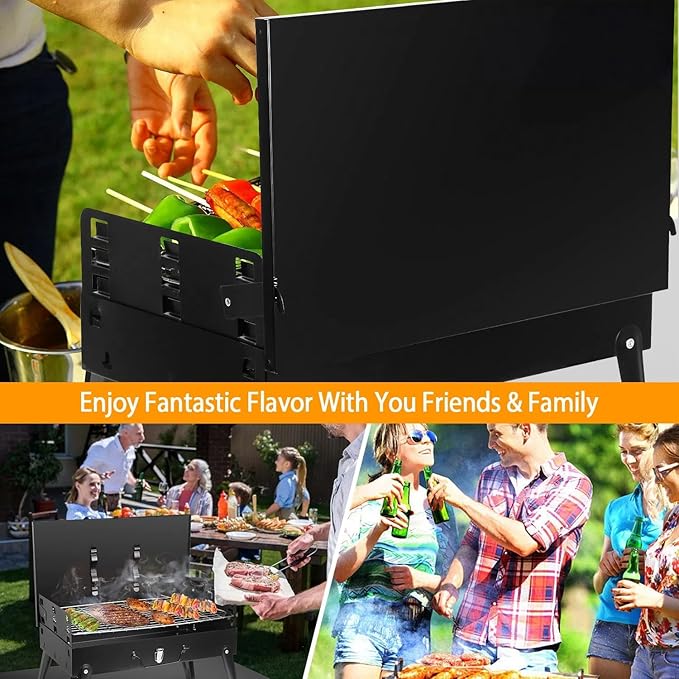 Portable Charcoal Grill Foldable BBQ Suitcase Grill Shelf For Outdoor Camping Picnics Garden Grilling，16.7x10x17.7in