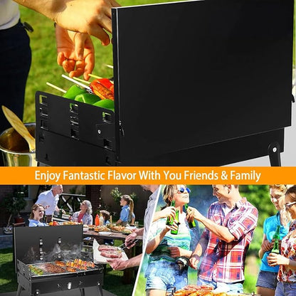 Portable Charcoal Grill Foldable BBQ Suitcase Grill Shelf For Outdoor Camping Picnics Garden Grilling，16.7x10x17.7in