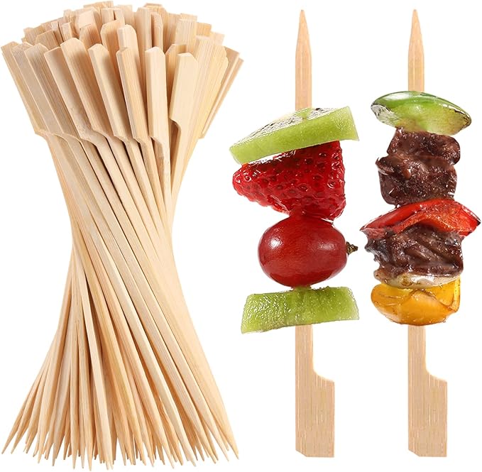 200 PCS Bamboo Skewers for Appetizers, 4.7 Inch Toothpicks Cocktail Picks for Drinks, Fruit Kababs, Sausage, Barbecue Snacks, Natural Wooden Paddle Skewer Mini Food Sticks, Charcuterie Accessories