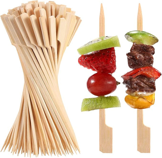 200 PCS Bamboo Skewers for Appetizers, 4.7 Inch Toothpicks Cocktail Picks for Drinks, Fruit Kababs, Sausage, Barbecue Snacks, Natural Wooden Paddle Skewer Mini Food Sticks, Charcuterie Accessories