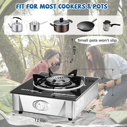 Single Burner Propane Stove 15000 BTU, Portable Gas Stove 1 Burner, Camping Stove Propane with LPG Adapter Hose for Indoor and Outdoor Kitchen Cooking