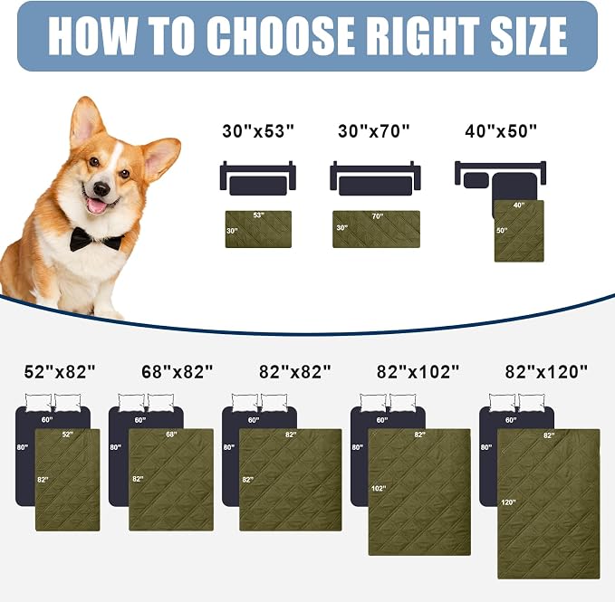 Smiry Waterproof Reversible Dog Bed Cover Pet Blanket | Pet Friendly, Soft Fabric, Washable Dog Blanket for Furniture Bed Couch Sofa, Checkered (82"x102", Green/Navy)