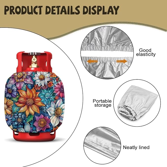 Flower 20 lb Propane Tank Cover Protective Propane Tank Blanket for Grill, Travel Trailer RV, and Outdoor Use Windproof Weatherproof Gas Cover