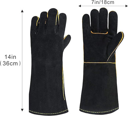 Heat Resistant Gloves for Grill BBQ,Long Sleeve Grill Gloves for Baking,Oven,Fireproof, Stove,Welder,Welding,Fireplace (Bblack-Yellow)