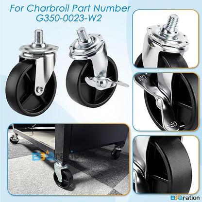 Grill Wheels for Charbroil Performance 463375719 466342119 463243518 3 Inch Caster Wheels Caster Locking for Charbroil Caster Socket for G350-0023-W2 Charbroil Grill Replacement Wheels