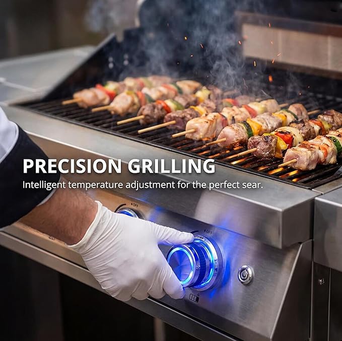 Built-In Gas Grill, 28 in 4 Burner Propane Grill, LP Gas, Charcoal & Natural Gas Convertible, Heavy Duty 304 Stainless Steel 48,400-BTUs for Outdoor Kitchen Island Family Cooking