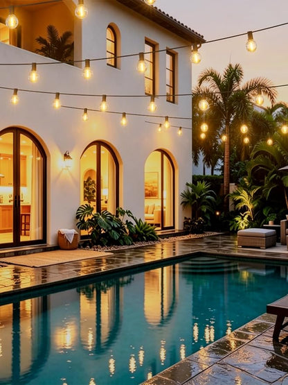 LACHON Outdoor String Lights Waterproof 25 FT with 12 G40 IP65 Bulbs | Dimmable,Connectable,Shatterproof,2700K Warm White,Perfect For Any Outdoor Space,Patio,Backyard,Cafe,Bistro,Porch,Market