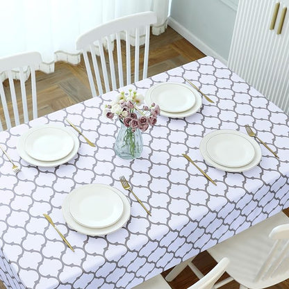 Romanstile Rectangle Plastic Tablecloth, 100% Waterproof Oil-Proof Checkered PVC Table Cloth, Heavy Duty Vinyl Table Cover for Dining, Camping, Picnic, Outdoor - 54 x 108 Inch, Moroco White