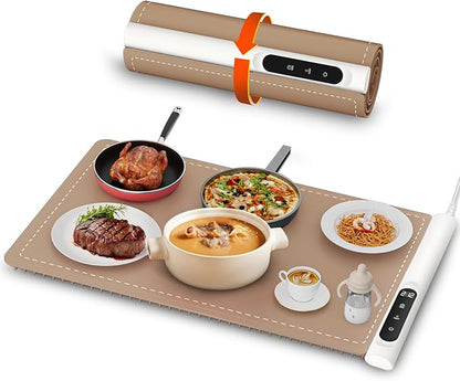 Newise Graphene Warming Mat for Food - Fast Full Surface Heating Electric Warming Tray, Portable Food Warmer for Parties Buffet with 6 Temperature and Timer Settings, Brown