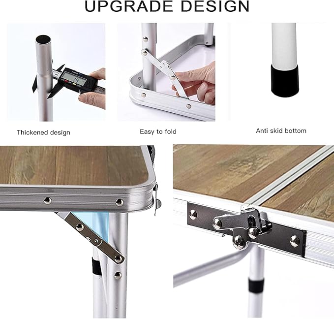 YUFIFAIRY Aluminum Camp Table, 36''L x24''W Folding Table Portable | Lightweight Foldable, Storage Net, Carry Handle, 2 Adjustable Height16"/28", For Indoor, Outdoor, Cooking, Picnic, Wood Grain