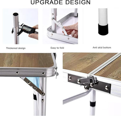 YUFIFAIRY Aluminum Camp Table, 36''L x24''W Folding Table Portable | Lightweight Foldable, Storage Net, Carry Handle, 2 Adjustable Height16"/28", For Indoor, Outdoor, Cooking, Picnic, Wood Grain