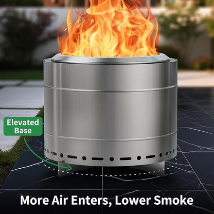 Panovue 19.5 inch Smokeless Fire Pit with Carry Bag, Stainless Steel Outdoor Smokeless Firepit, Wood Burning Fire Pits for Camping, Bonfire,Low Smoke Firepit for Outside(Silver)