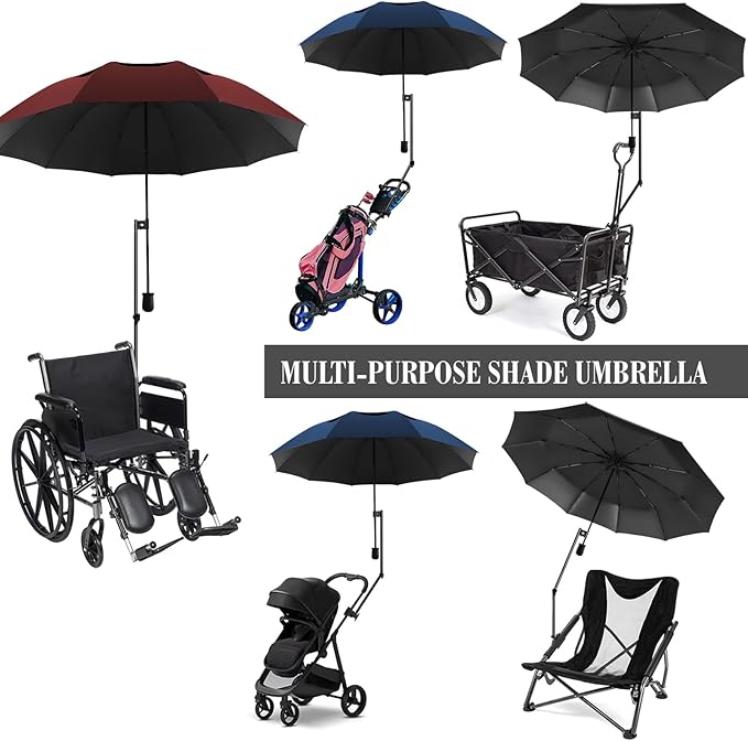 Patio Umbrellas UPF 50+ 360 ° Adjustable Shade Umbrella,Beach Umbrella with Universal Clamp,Beach Clamp on Umbrella,suitable for Patio,beach chairs,golf carts, wheelchairs,carts,bleachers,camping and fishing