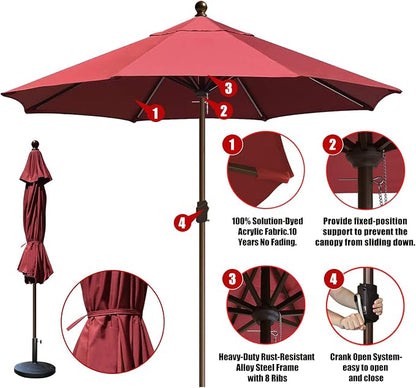 EliteShade USA 10-Year-Non-Fading 10Ft Market Patio Umbrella, UPF 50+ UV Protection Performance Sun Umbrella, Heavy Duty Commercial Grade Outdoor Table Umbrella with Crank, Windproof Vented Top for Garden, Pool, Deck and Outdoor Playsets, No Tilt, Burg...