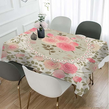 TKS MITLAN Shabby Chic Rose Pattern Tablecloth Decor Lace Frame with A Bouquet of Roses Table Cloth Dining Room Kitchen Table Cover 60" X 84" Oblong/Rectangle