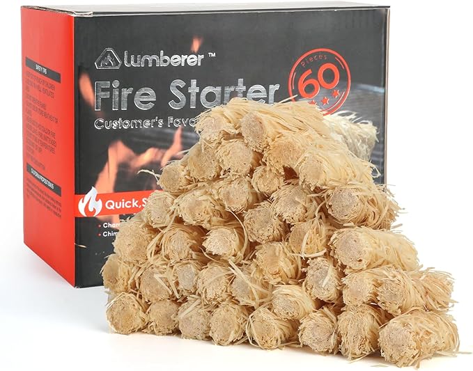 Lumberer 60 pcs Tumbleweed Fire Starter, Waterproof, All-Weather,for Fireplace Indoor, Campfires, Grill, Wood Stove, Fire Pit, Smoker, Chimney, Pizza Oven and Coal Stove.