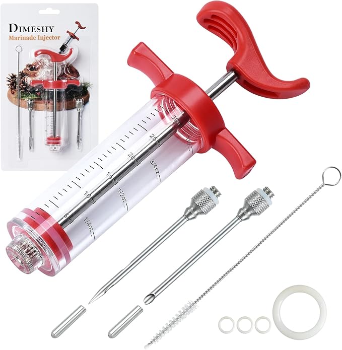 Meat Injector, Plastic Marinade Turkey Injector with 1-oz Capacity 2pcs stainless steel needles by DIMESHY