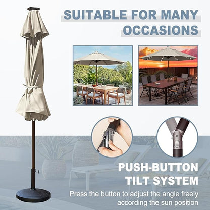 EliteShade USA 10-Year-Non-Fading 10ft Market Patio Umbrella, Commercial Grade Table Sun Umbrella with 80 Solar LED Lights, Crank Open, Windproof & UPF 50+ UV Protection for Garden, Deck, Pool, Backyard, Antique Beige