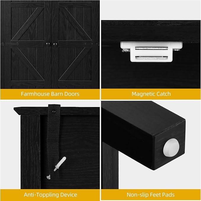 DWVO 64.5" Farmhouse Pantry Cabinet with 2 Drawers & Shelves, Oak Black | Tall Versatile Storage for Living Room, Dining Room, and Hallway