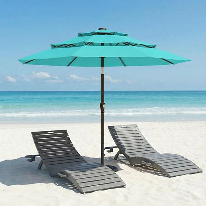 10ft Patio Umbrella, 3 Tier Outdoor Market Table Umbrellas with 8 Fiberglass Ribs and Push Button Tilt, Windproof, Vented Canopy, UV Protection for Deck, Pool, Backyard