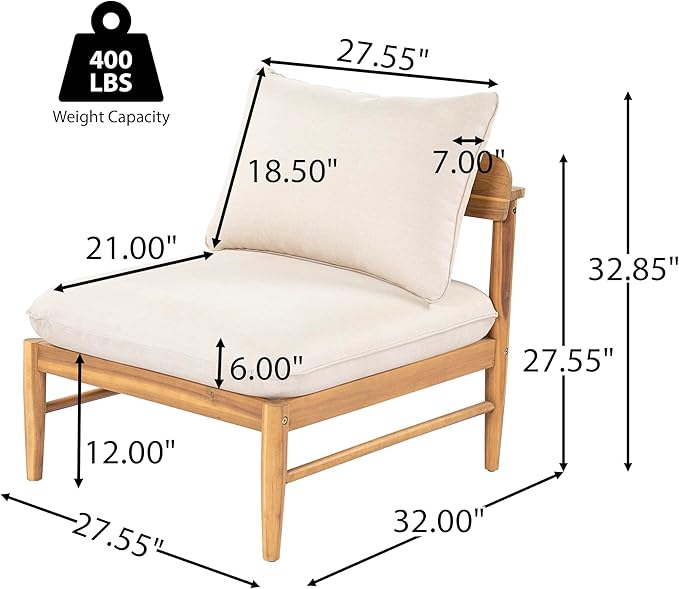 Merax Acacia Wood Outdoor Patio 116 Inch Loveseat Sofa with Cushions, Large 4-Seater Sofa Daybed for Backyard, Lawn, Deck, Balcony, Water Repellent Fabric, 400 lbs Capacity, Light Teak +Beige