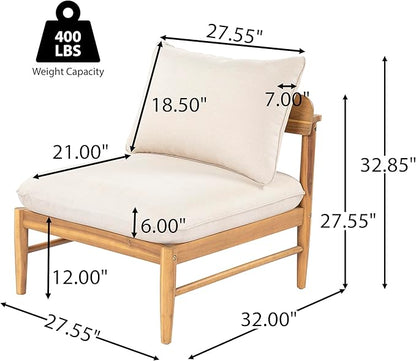Merax Acacia Wood Outdoor Patio 116 Inch Loveseat Sofa with Cushions, Large 4-Seater Sofa Daybed for Backyard, Lawn, Deck, Balcony, Water Repellent Fabric, 400 lbs Capacity, Light Teak +Beige
