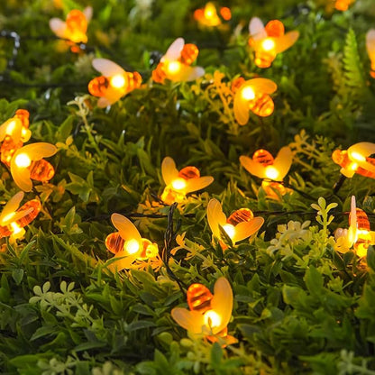 JMEXSUSS 2 Pack Solar String Lights Outdoor, 50 LED, Bee | Outdoor Waterproof, Warm White, 8 Modes Twinkle Lights Solar Fairy Lights for Garden Patio Yard Tree Christmas Decorations