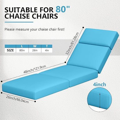 Chaise Lounge Cushions Outdoor, 80 x 26 x 4 Inch Lounge Chair Cushions for Outdoor Furniture - Waterproof Lounge Patio Replacement Cushion, 4In Fade-Resistant ThickPatio Chaise Lounge Cushion